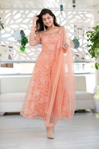 Buy a Wine Short Anarkali With Pants and Dupatta Online